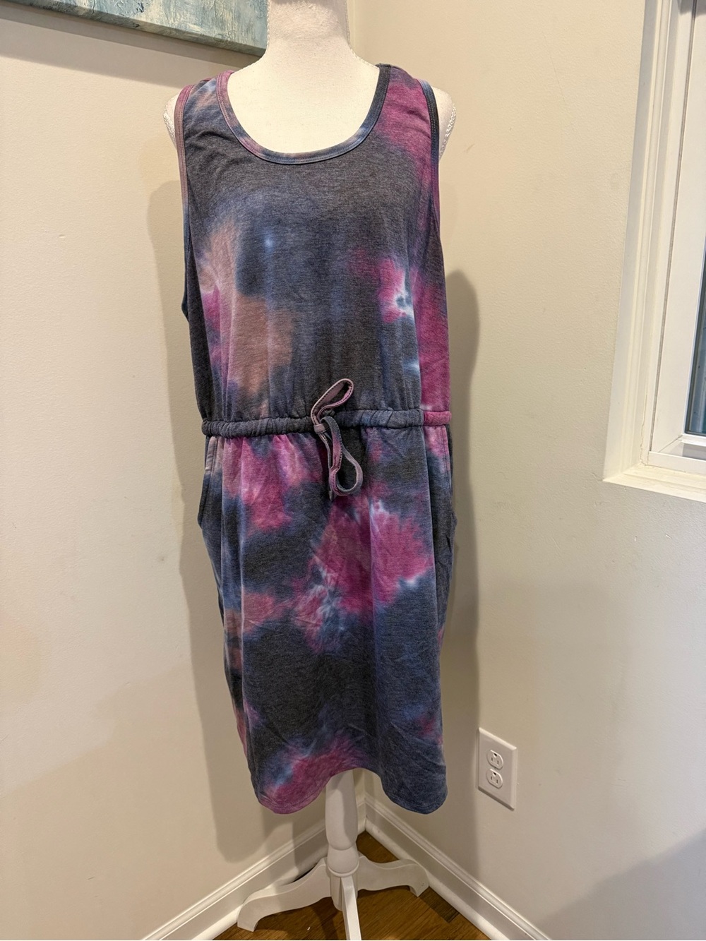 Terra & Sky Tie-Dye Midi Tank Dress in Gray and Pink